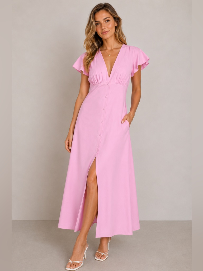 Sedge Pink Midi Dress Cottagecore Flutter Sleeve Small Nwt